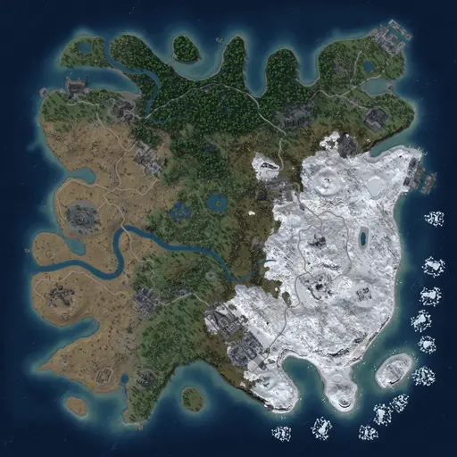 Thumbnail Rust Map: Procedural Map, Size: 3500, Seed: 1691757234, 19 Monuments