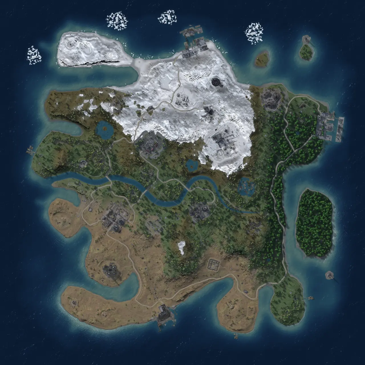 Rust Map: Procedural Map, Size: 3000, Seed: 1836846130, 14 Monuments