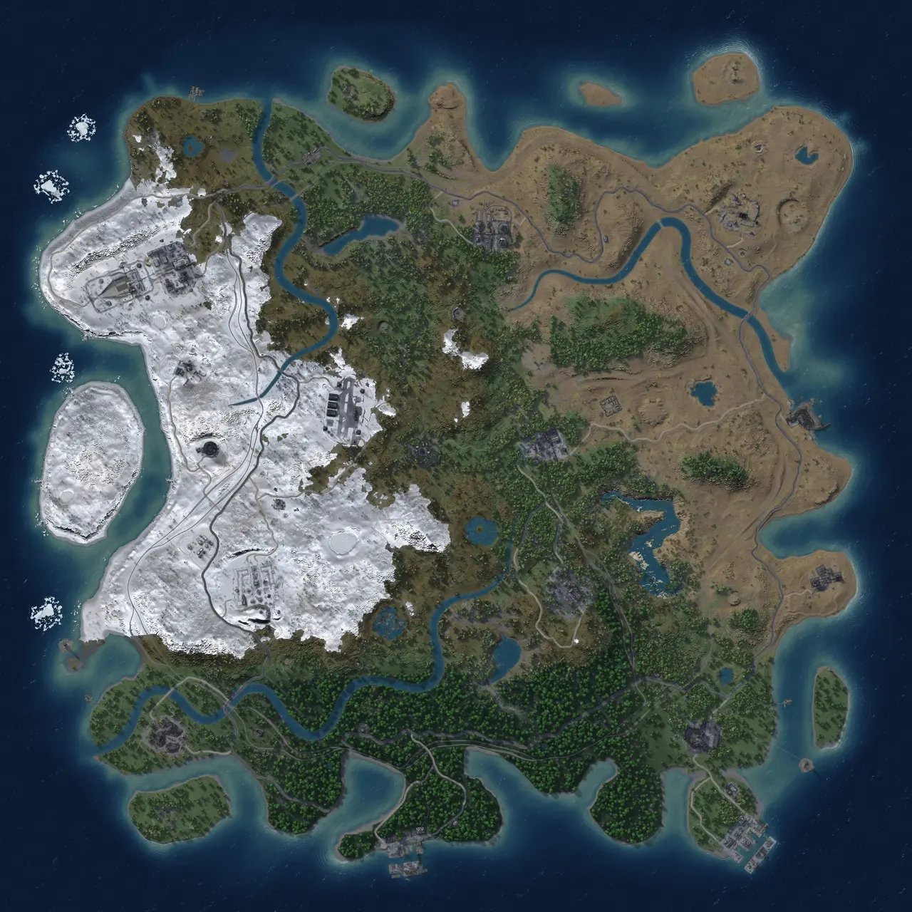 Rust Map: Procedural Map, Size: 4500, Seed: 1064767119, 18 Monuments