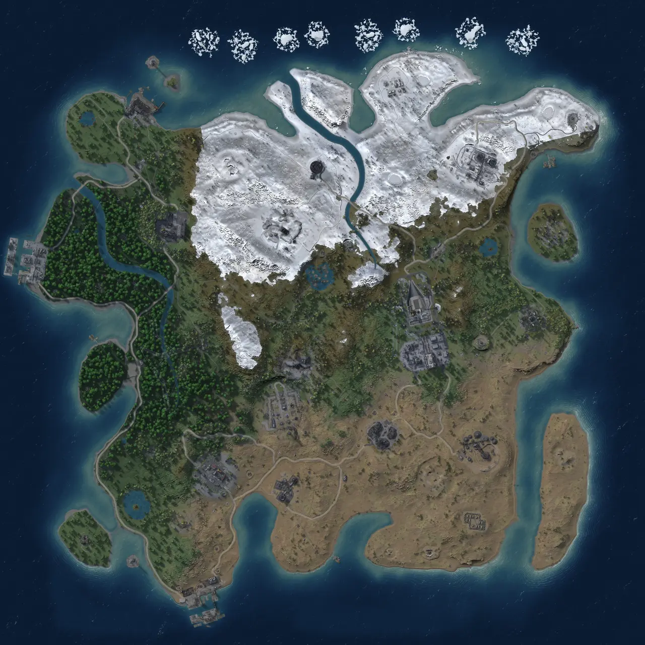 Rust Map: Procedural Map, Size: 3500, Seed: 1, 17 Monuments