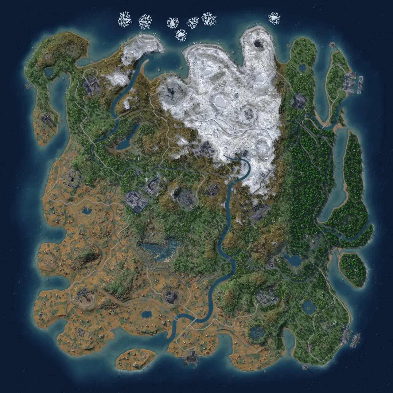 Rust Map: Procedural Map, Size: 4500, Seed: 1393735046, 19 Monuments