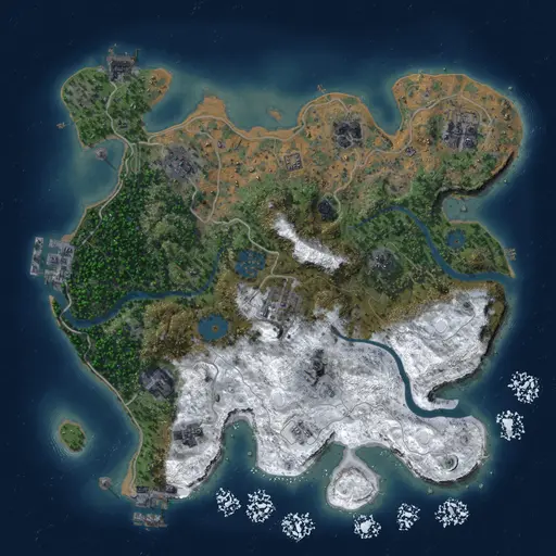 Thumbnail Rust Map: Procedural Map, Size: 3000, Seed: 50000, 14 Monuments