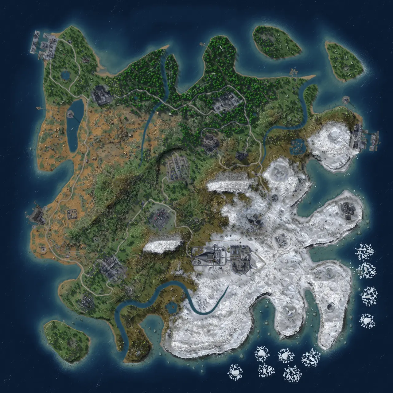 Rust Map: Procedural Map, Size: 3500, Seed: 1257423273, 16 Monuments