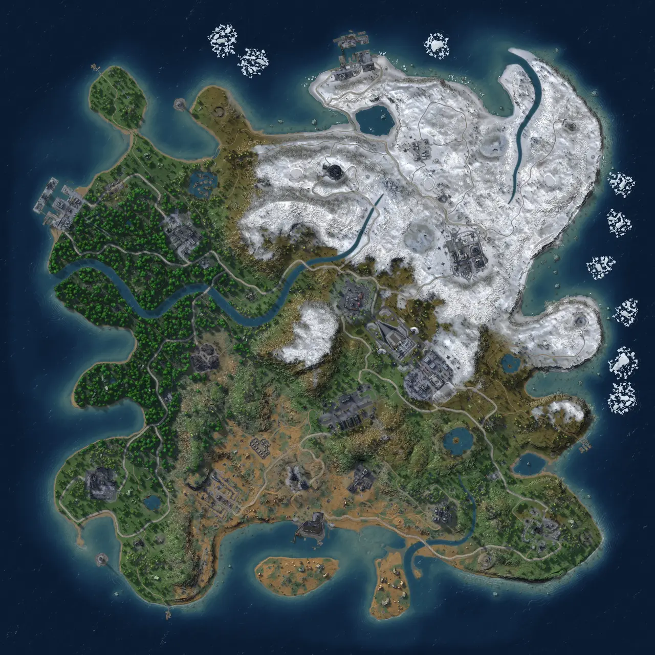 Rust Map: Procedural Map, Size: 3500, Seed: 635563, 18 Monuments