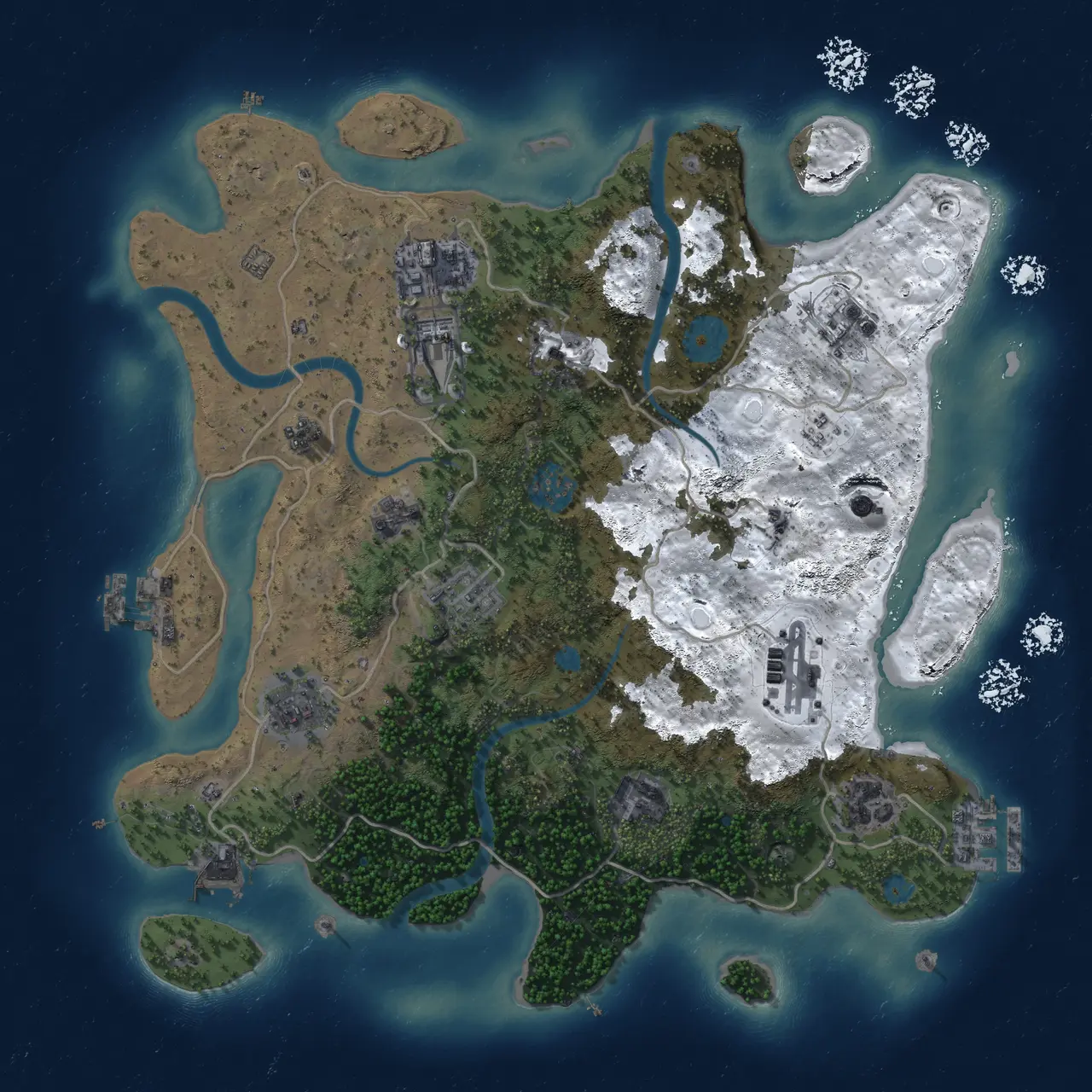 Rust Map: Procedural Map, Size: 3500, Seed: 1780095335, 17 Monuments