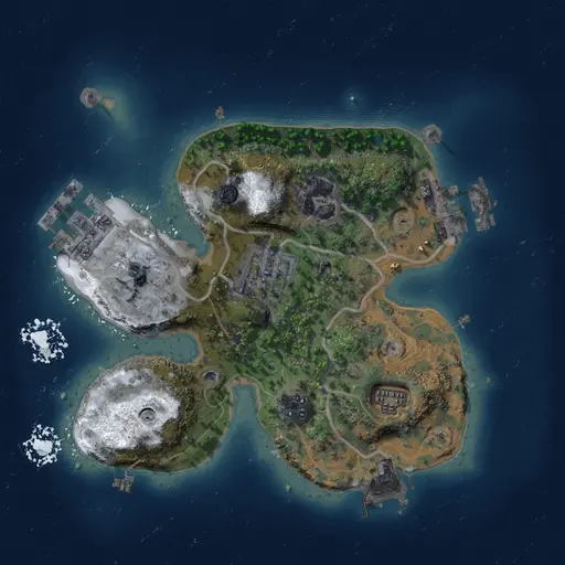 Thumbnail Rust Map: Procedural Map, Size: 2000, Seed: 12345, 9 Monuments