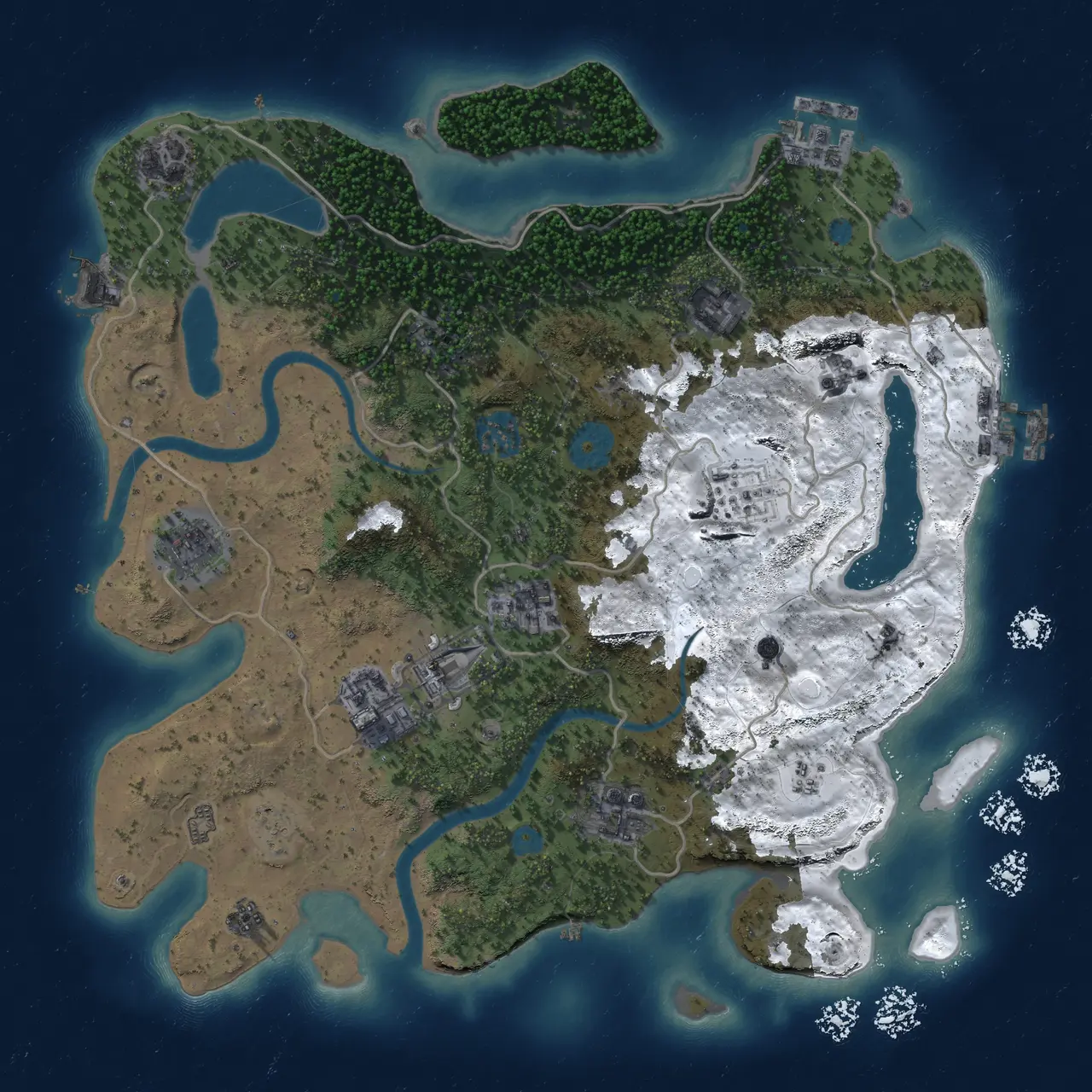 Rust Map: Procedural Map, Size: 3500, Seed: 2054865886, 17 Monuments