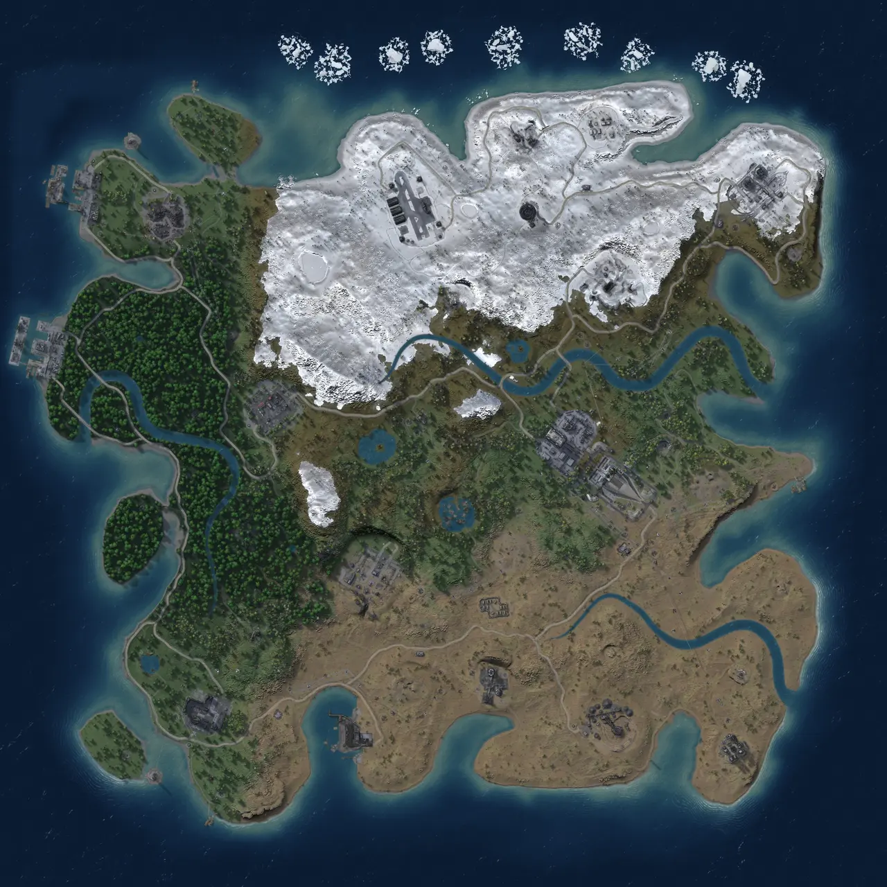 Rust Map: Procedural Map, Size: 3700, Seed: 1, 18 Monuments