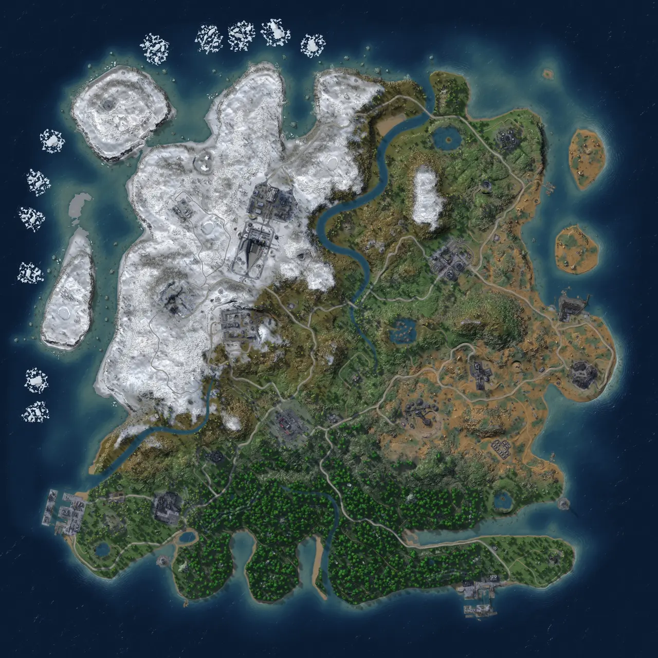 Rust Map: Procedural Map, Size: 3700, Seed: 1625097043, 16 Monuments