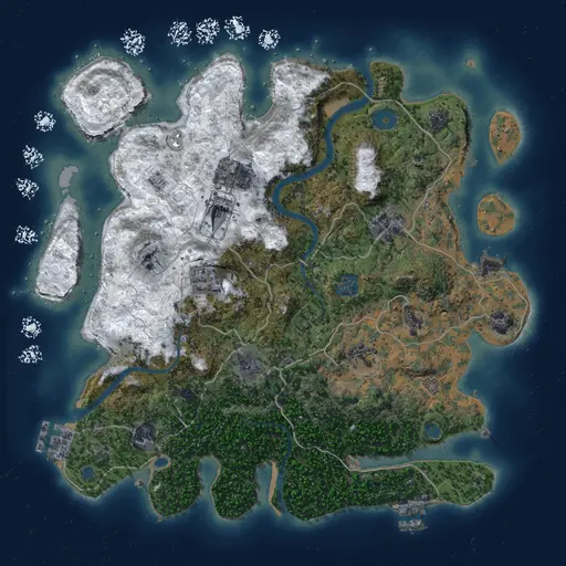 Thumbnail Rust Map: Procedural Map, Size: 3700, Seed: 1625097043, 16 Monuments