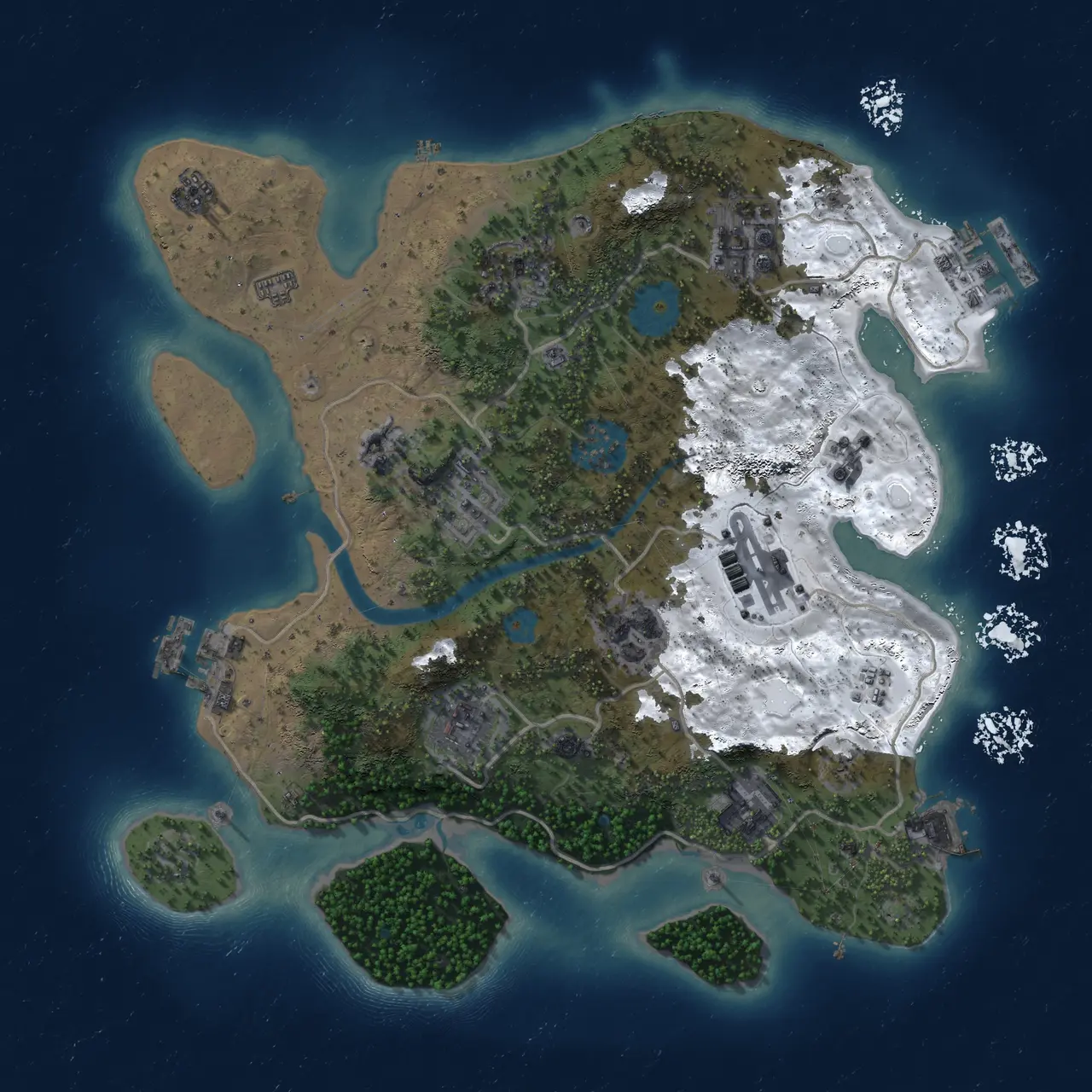 Rust Map: Procedural Map, Size: 3000, Seed: 864561719, 16 Monuments