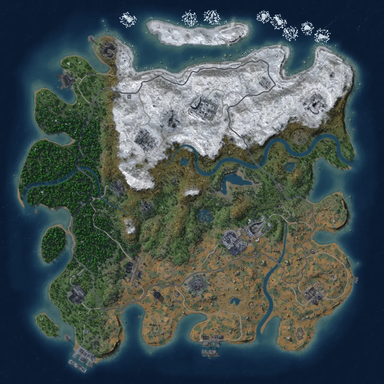Rust Map: Procedural Map, Size: 4000, Seed: 1, 18 Monuments