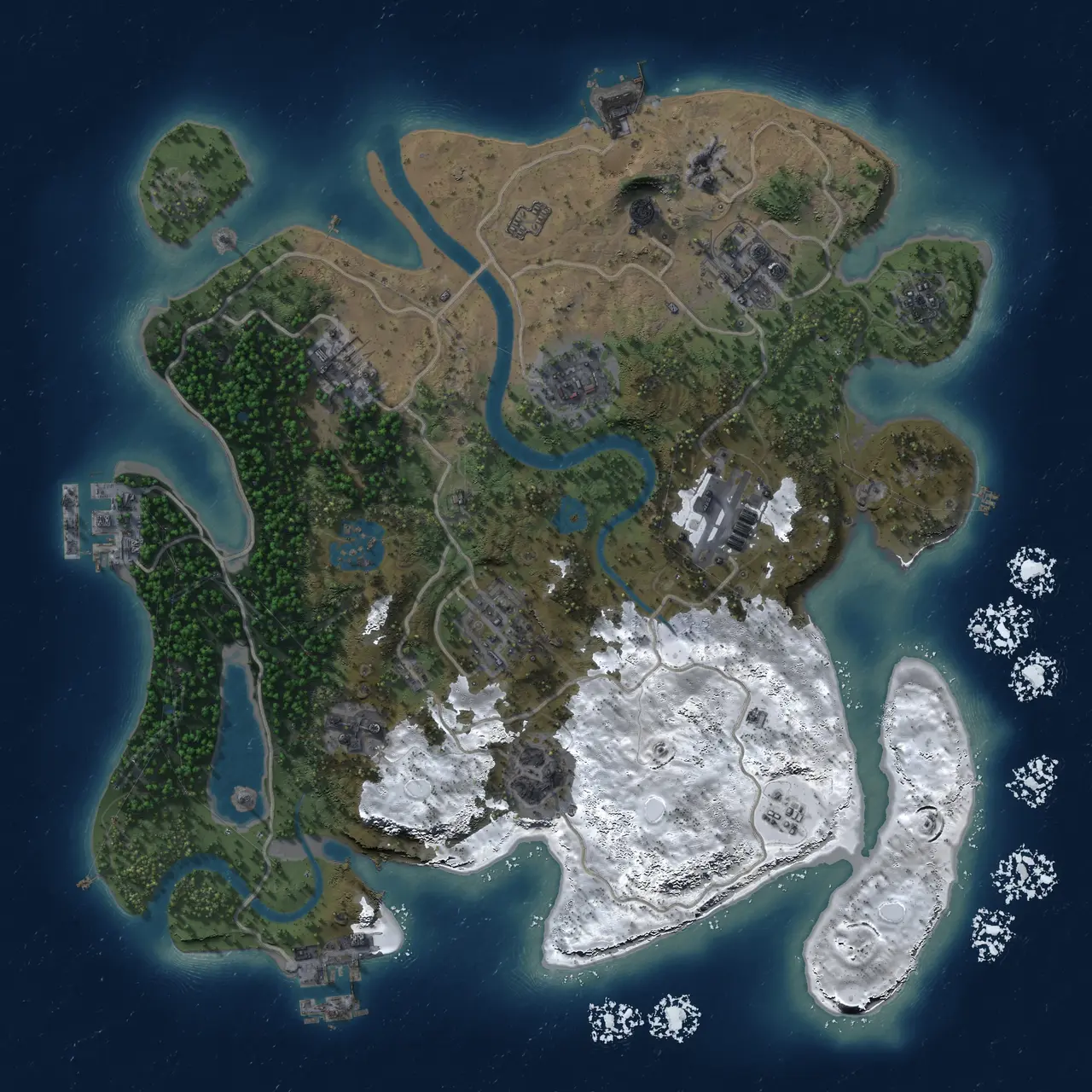Rust Map: Procedural Map, Size: 3000, Seed: 847293615, 16 Monuments