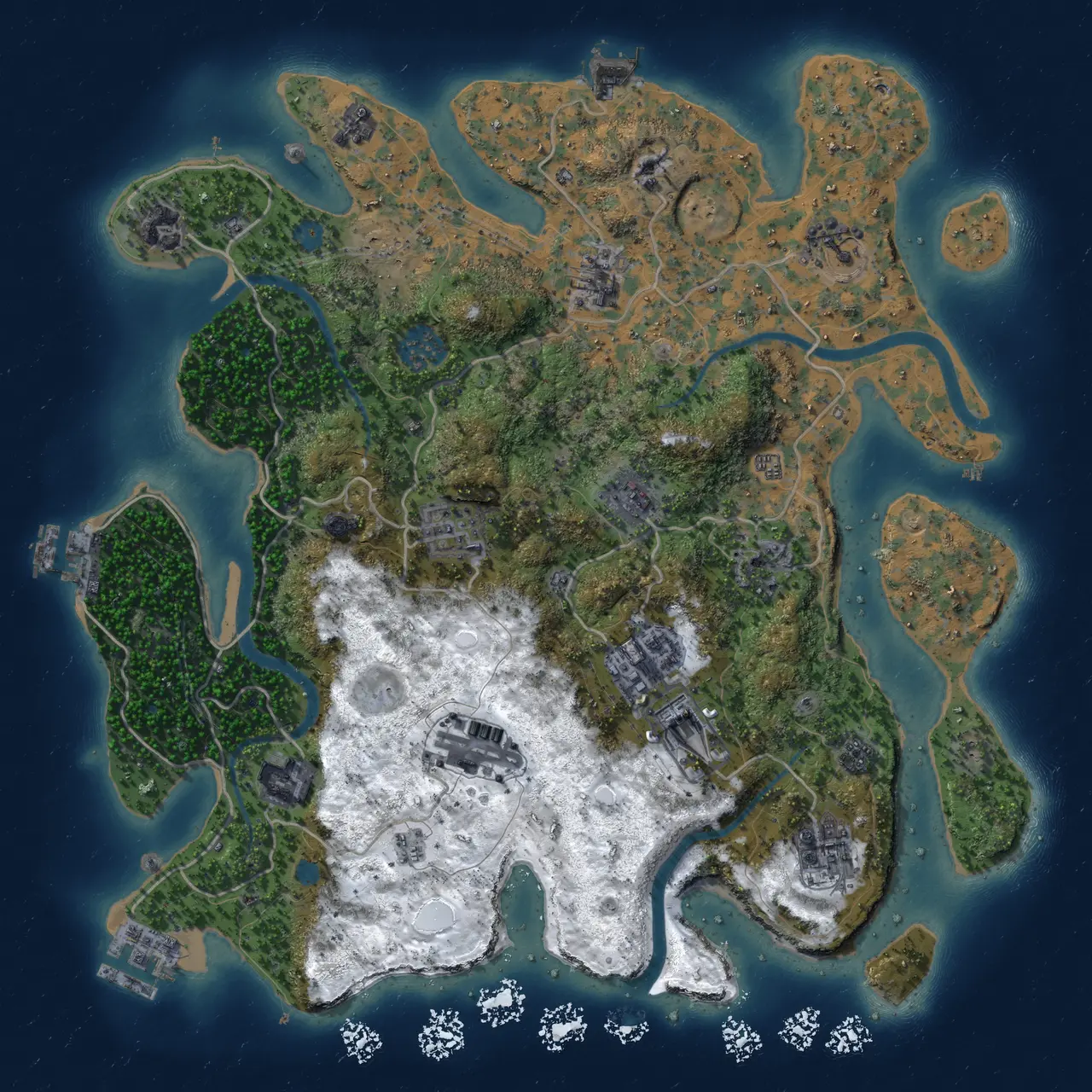 Rust Map: Procedural Map, Size: 3650, Seed: 2046894025, 19 Monuments