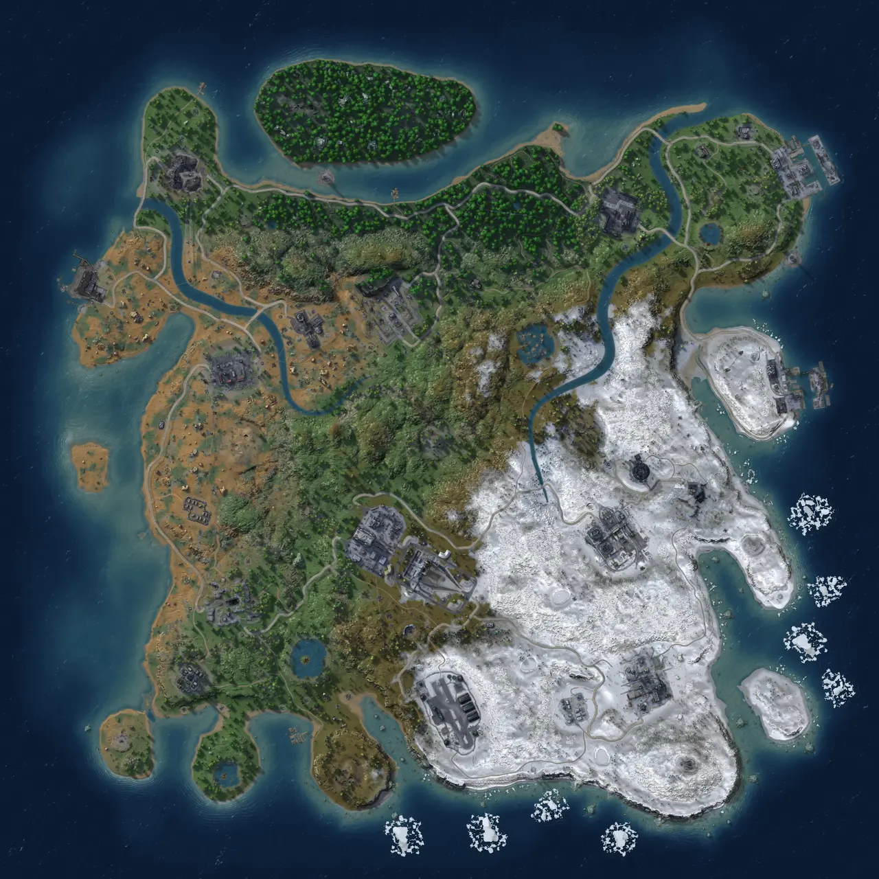 Rust Map: Procedural Map, Size: 3500, Seed: 386751, 18 Monuments