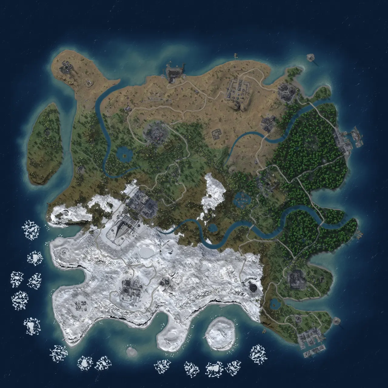 Rust Map: Procedural Map, Size: 3500, Seed: 61374117, 16 Monuments
