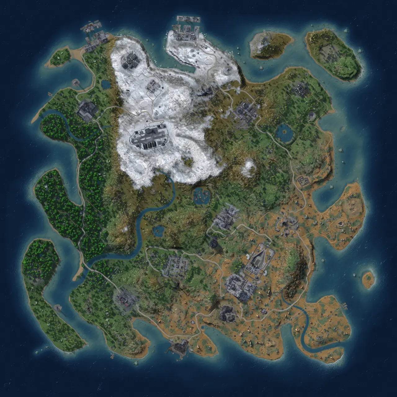 Rust Map: Procedural Map, Size: 3500, Seed: 1056004828, 18 Monuments