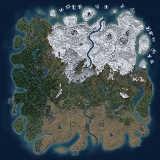 Thumbnail Rust Map: Procedural Map, Size: 5000, Seed: 1750182243, 19 Monuments