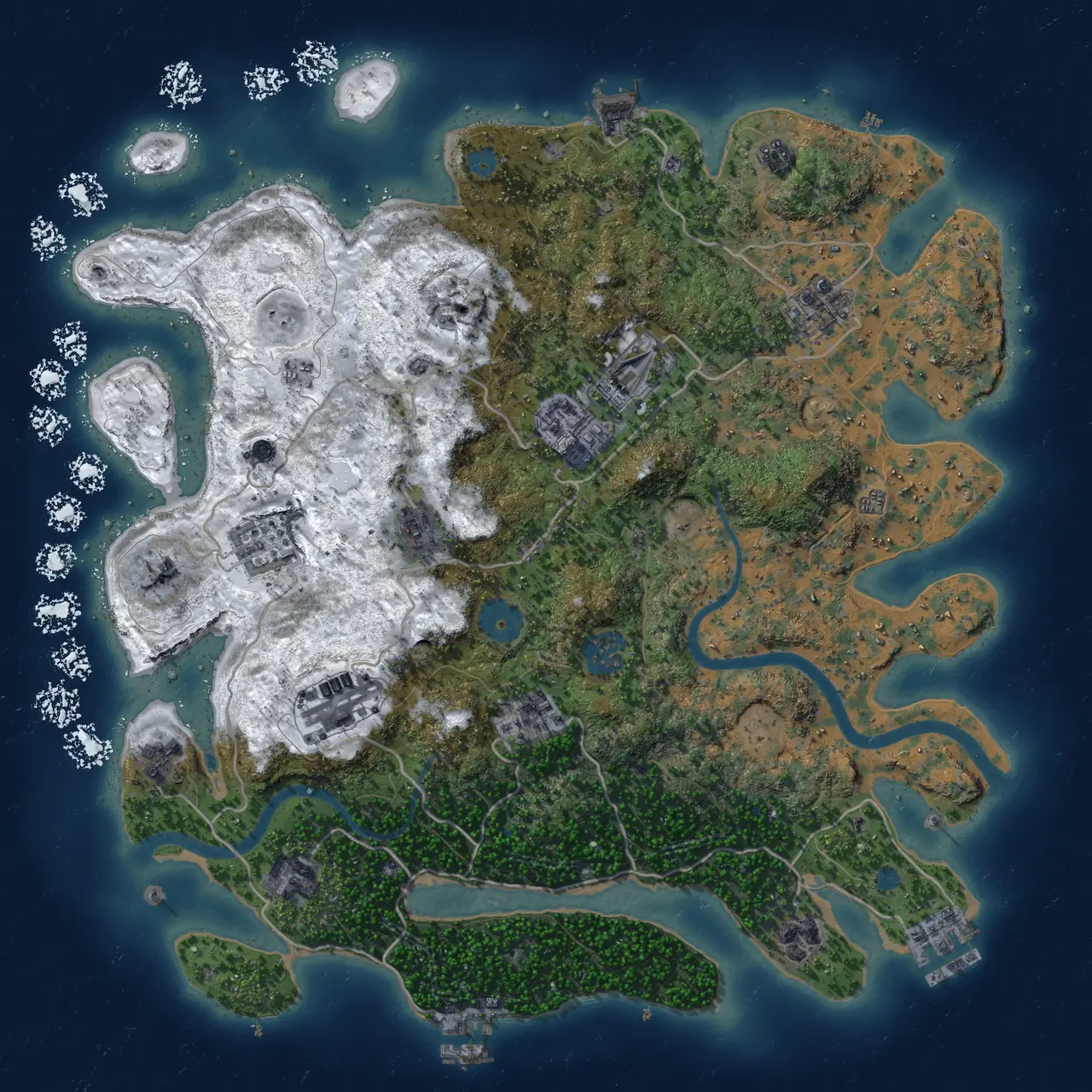 Rust Map: Procedural Map, Size: 3800, Seed: 1577098077, 18 Monuments