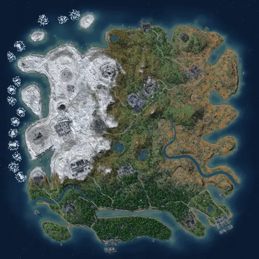 Thumbnail Rust Map: Procedural Map, Size: 3800, Seed: 1577098077, 18 Monuments