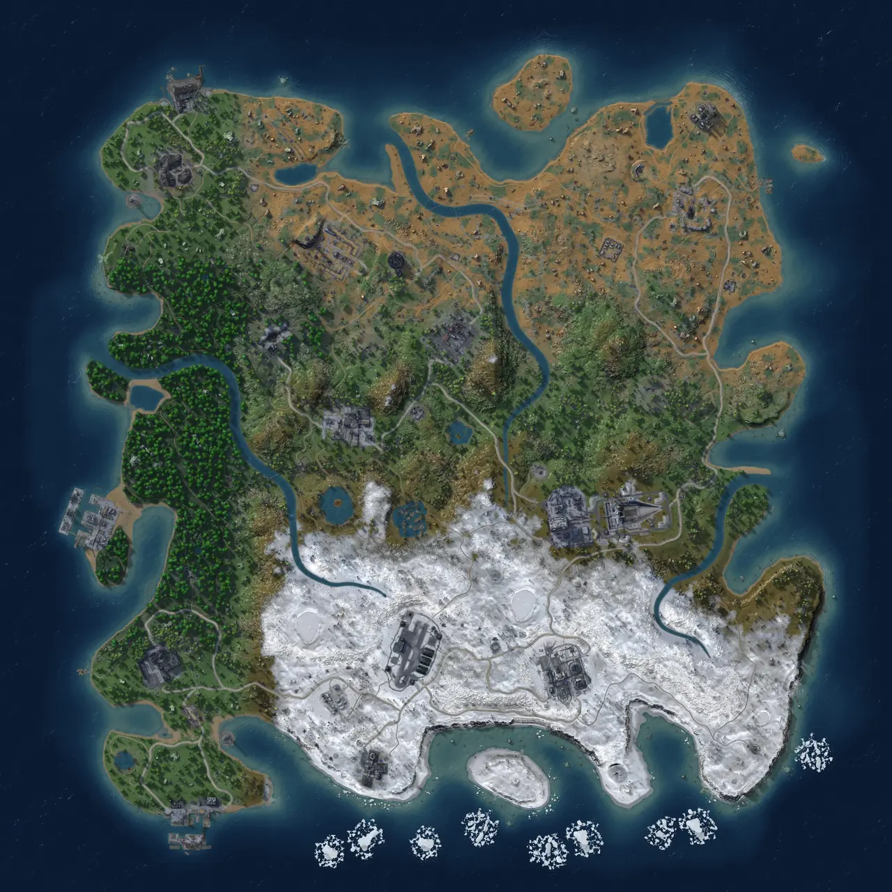Rust Map: Procedural Map, Size: 3850, Seed: 1212824008, 18 Monuments