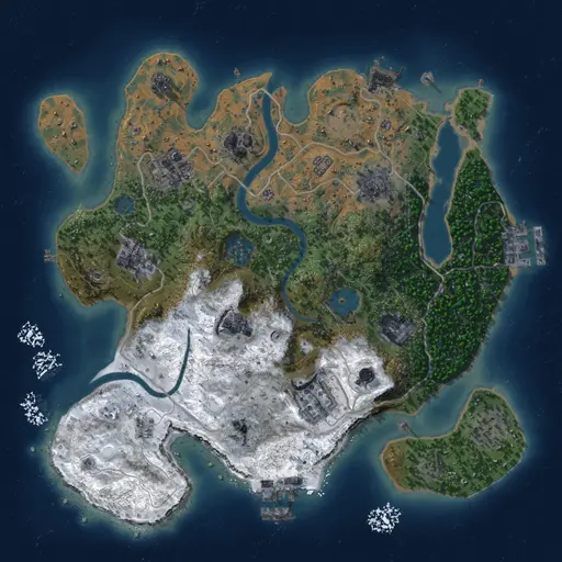 Thumbnail Rust Map: Procedural Map, Size: 3000, Seed: 2147483647, 15 Monuments