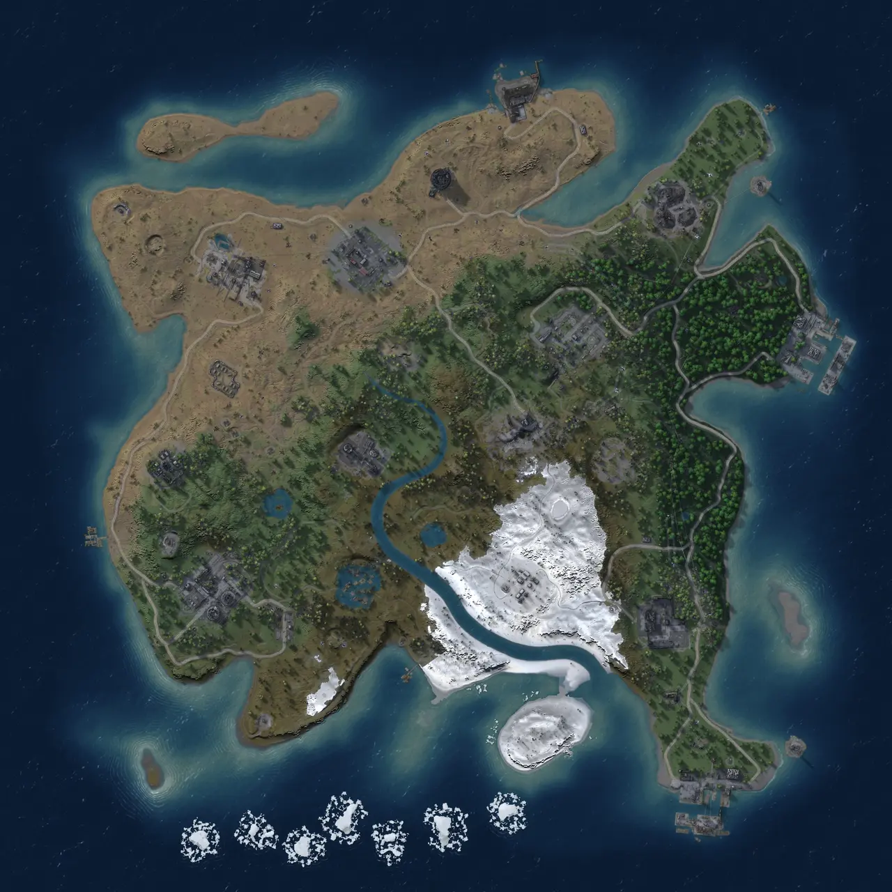 Rust Map: Procedural Map, Size: 3000, Seed: 499327, 15 Monuments