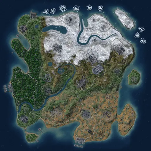 Thumbnail Rust Map: Procedural Map, Size: 3500, Seed: 1767964926, 19 Monuments
