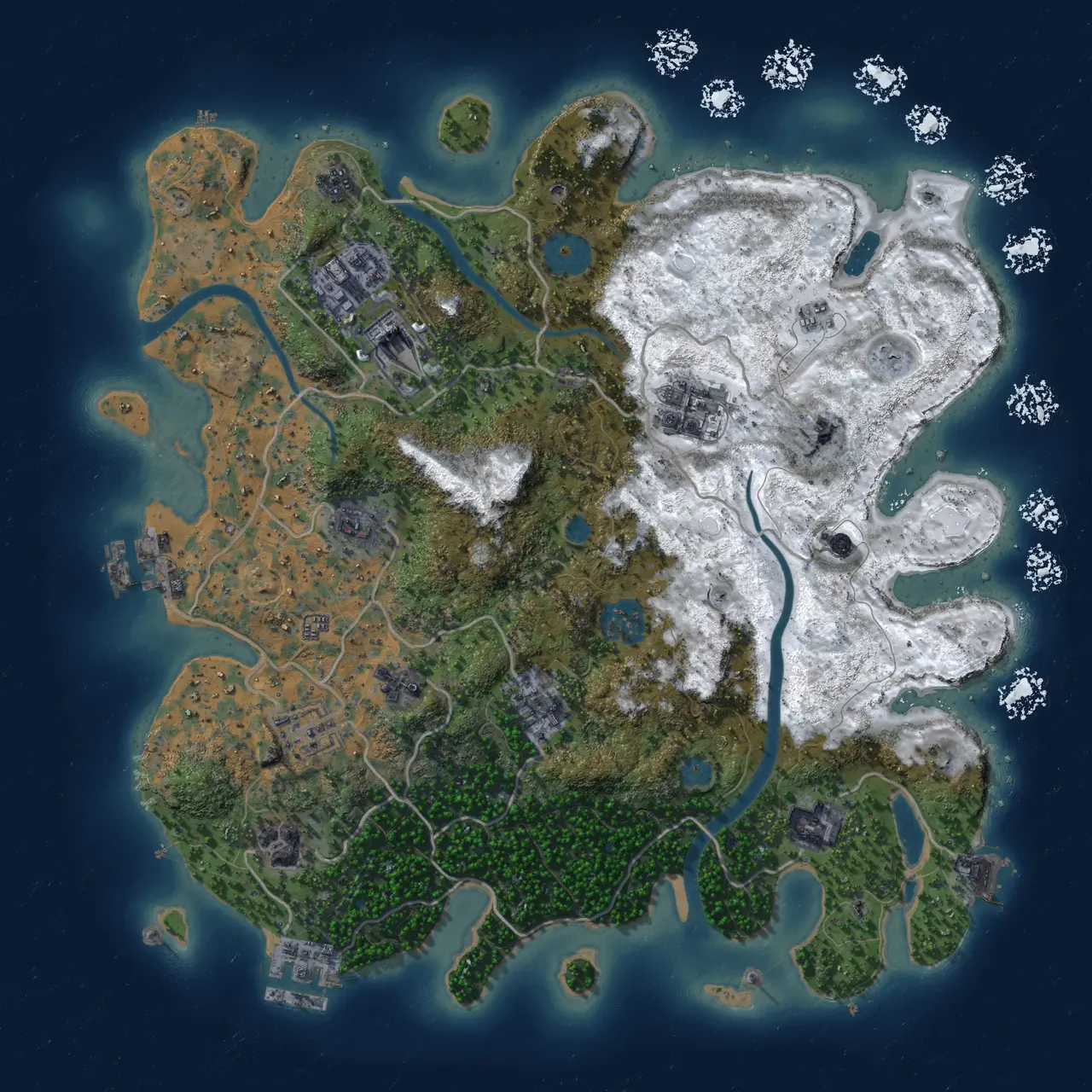 Rust Map: Procedural Map, Size: 3600, Seed: 242757900, 16 Monuments