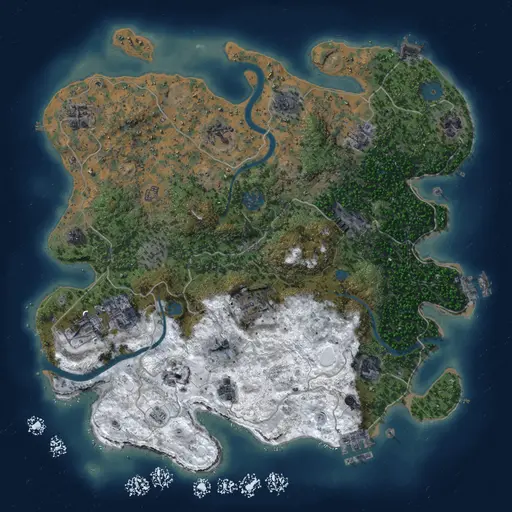 Thumbnail Rust Map: Procedural Map, Size: 3700, Seed: 1895876822, 19 Monuments