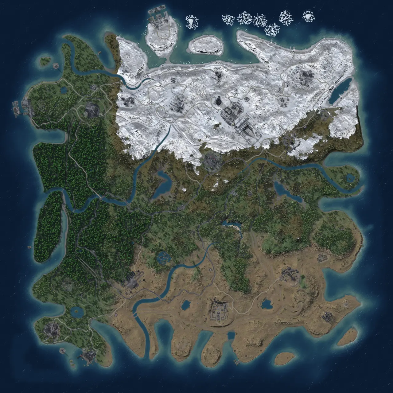 Rust Map: Procedural Map, Size: 4500, Seed: 1842537326, 19 Monuments
