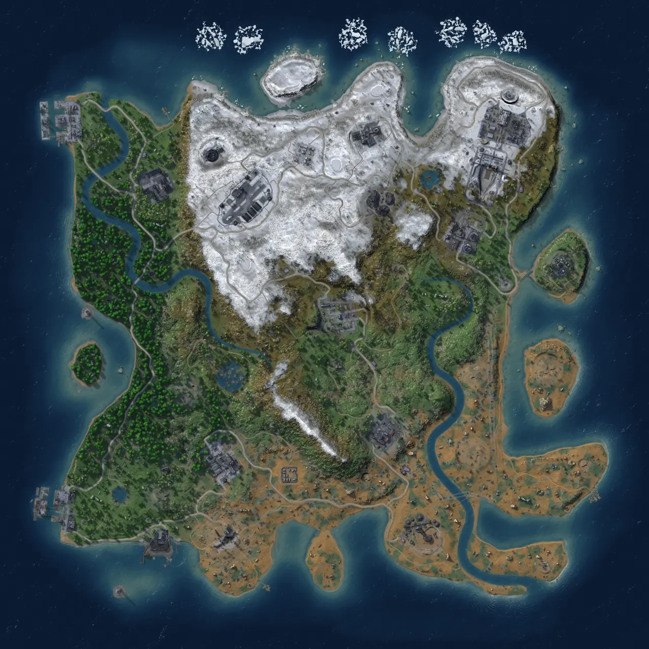 Rust Map: Procedural Map, Size: 3500, Seed: 1707111489, 18 Monuments