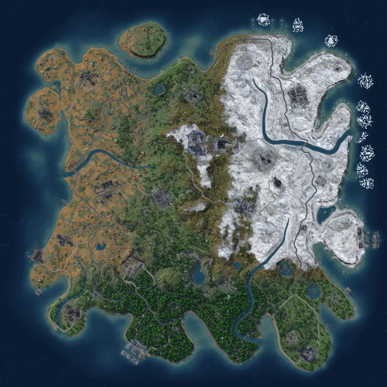 Rust Map: Procedural Map, Size: 4050, Seed: 1894684193, 19 Monuments