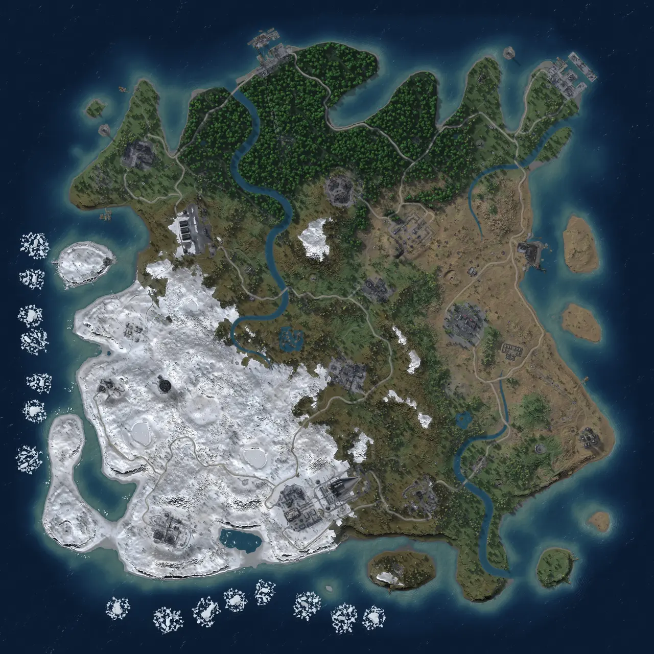 Rust Map: Procedural Map, Size: 3800, Seed: 1256029205, 18 Monuments