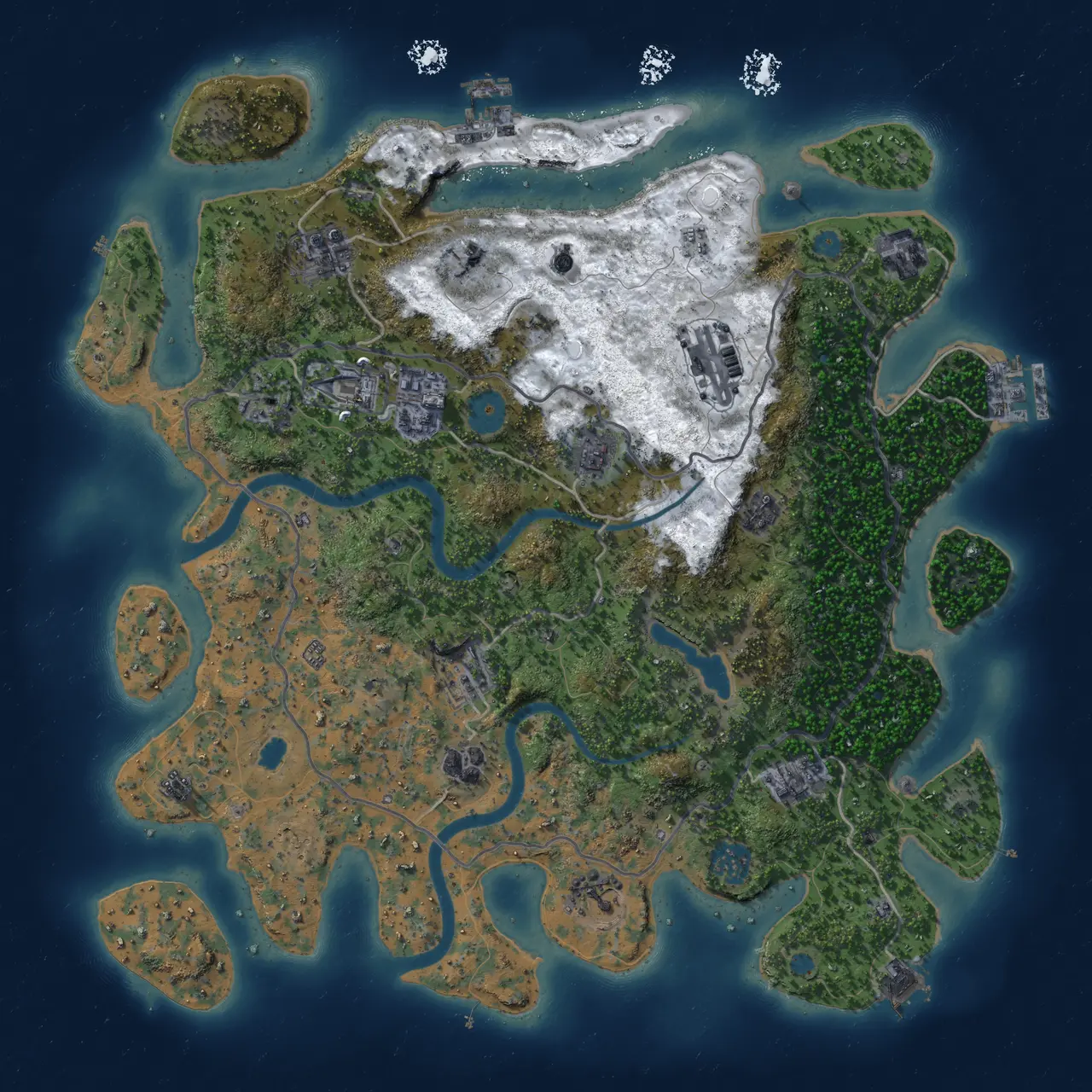 Rust Map: Procedural Map, Size: 4000, Seed: 1332853662, 19 Monuments