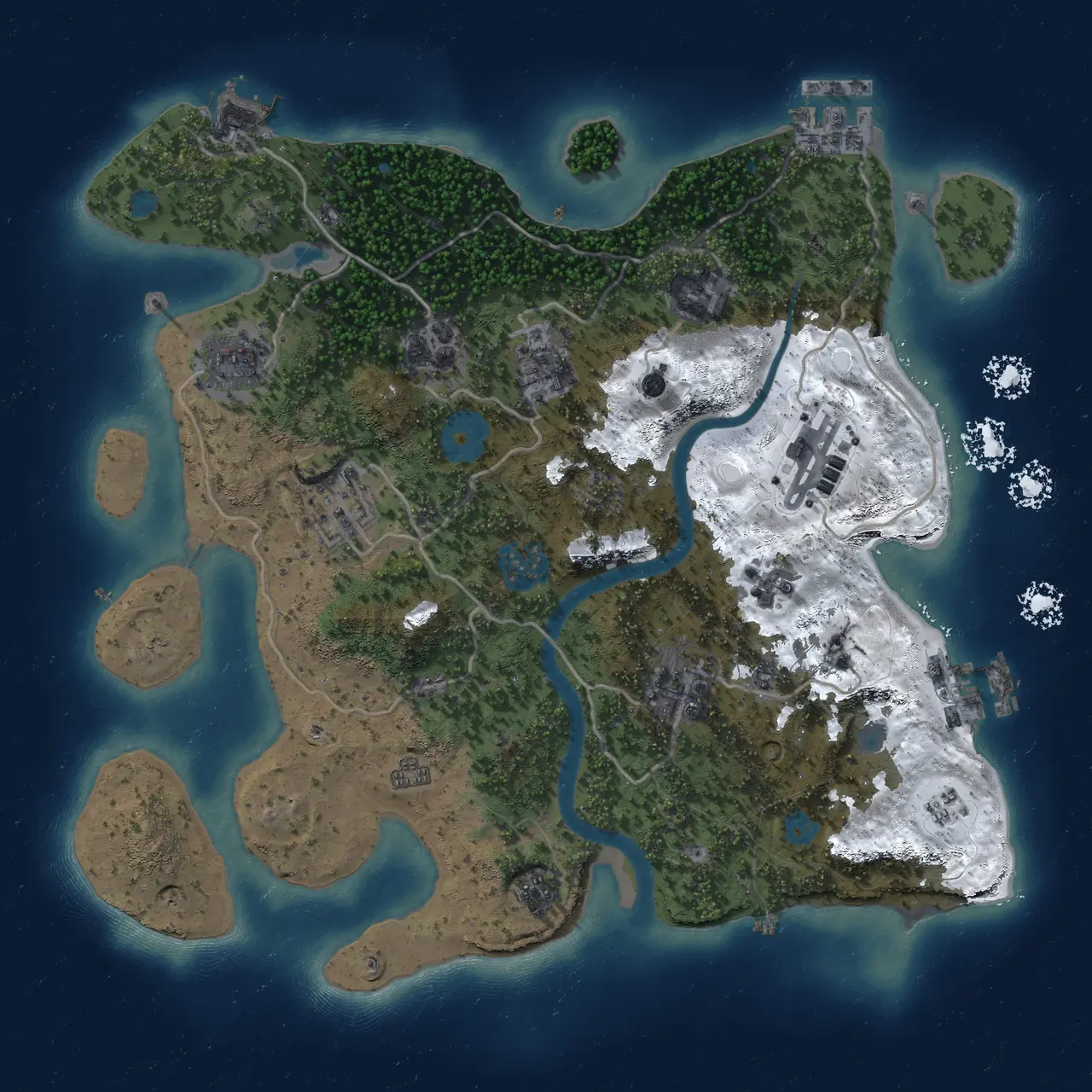 Rust Map: Procedural Map, Size: 3200, Seed: 9457, 16 Monuments