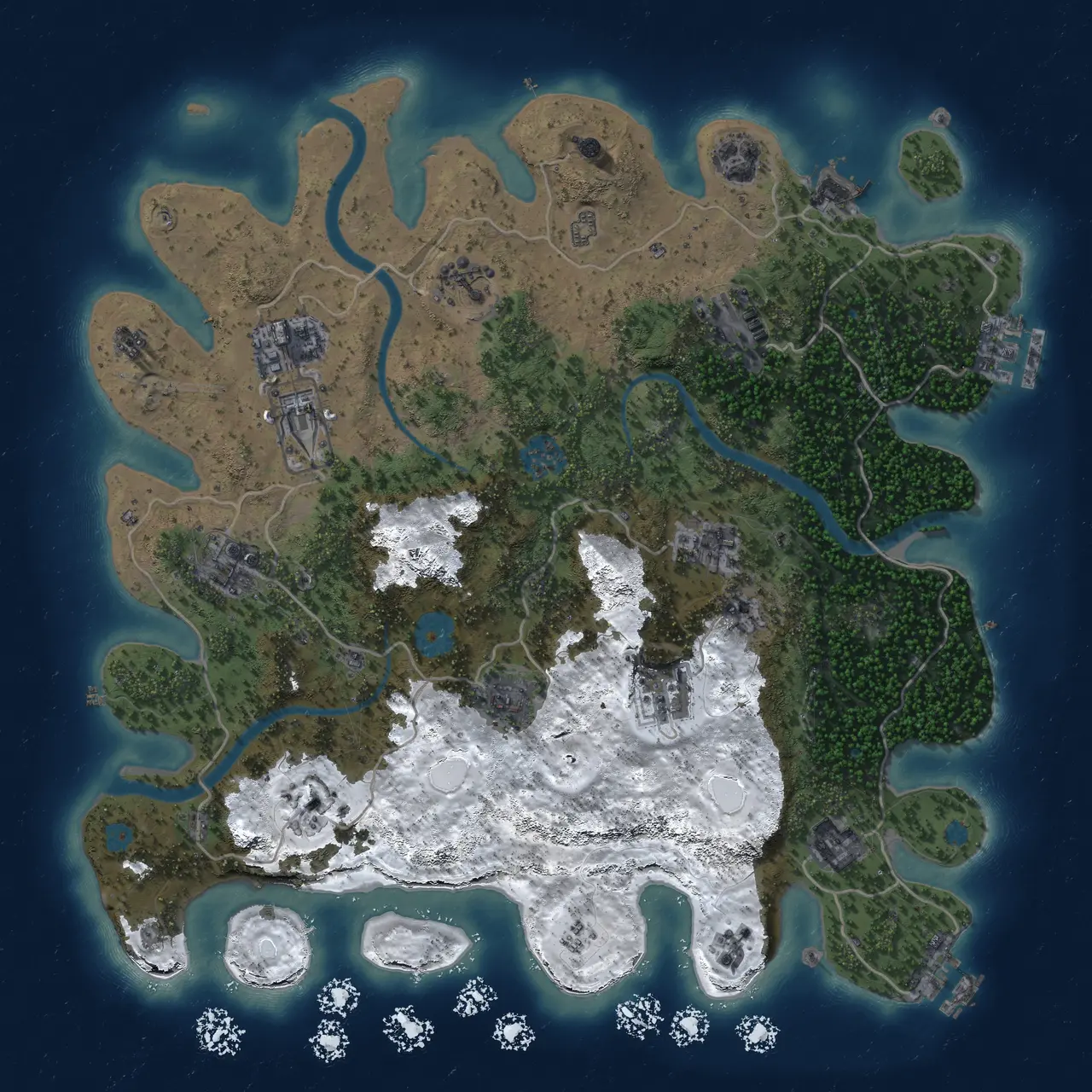 Rust Map: Procedural Map, Size: 3750, Seed: 1067177120, 19 Monuments