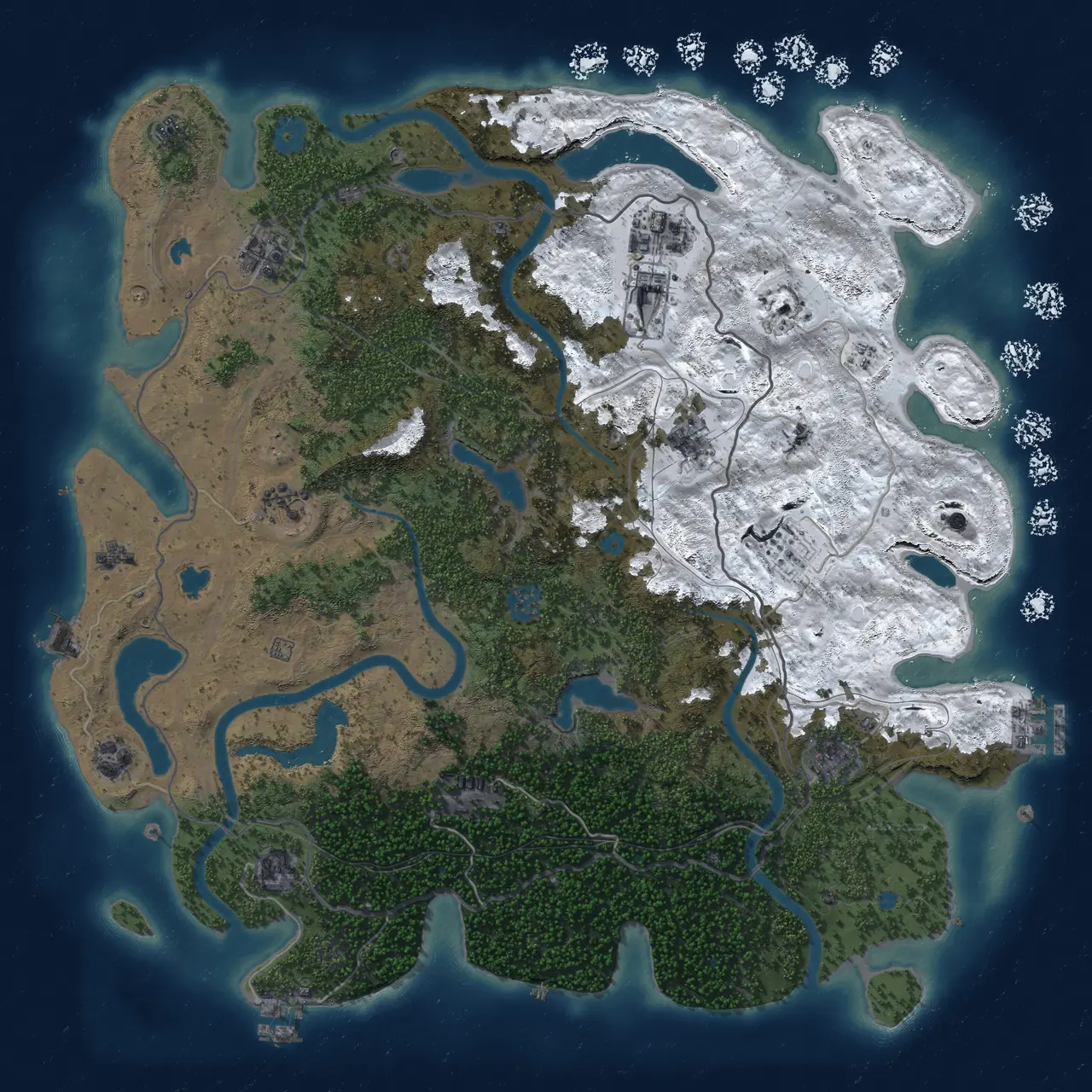 Rust Map: Procedural Map, Size: 4500, Seed: 2071425264, 19 Monuments