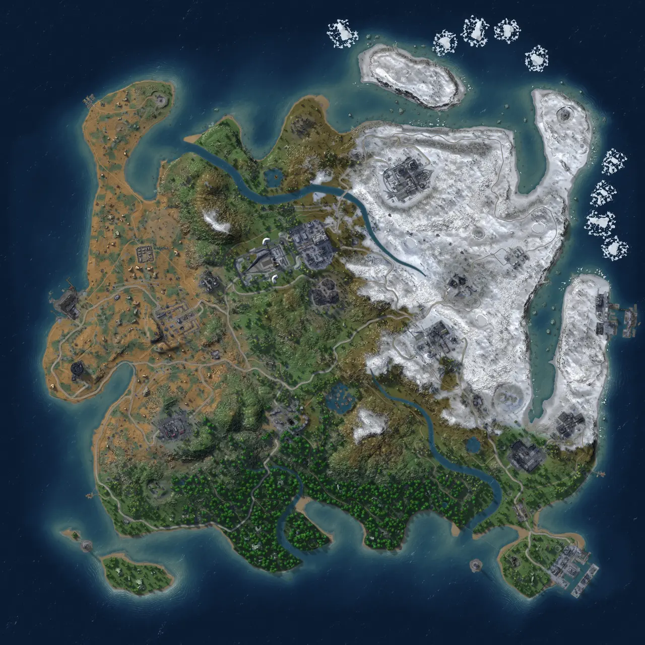 Rust Map: Procedural Map, Size: 3500, Seed: 555014794, 17 Monuments