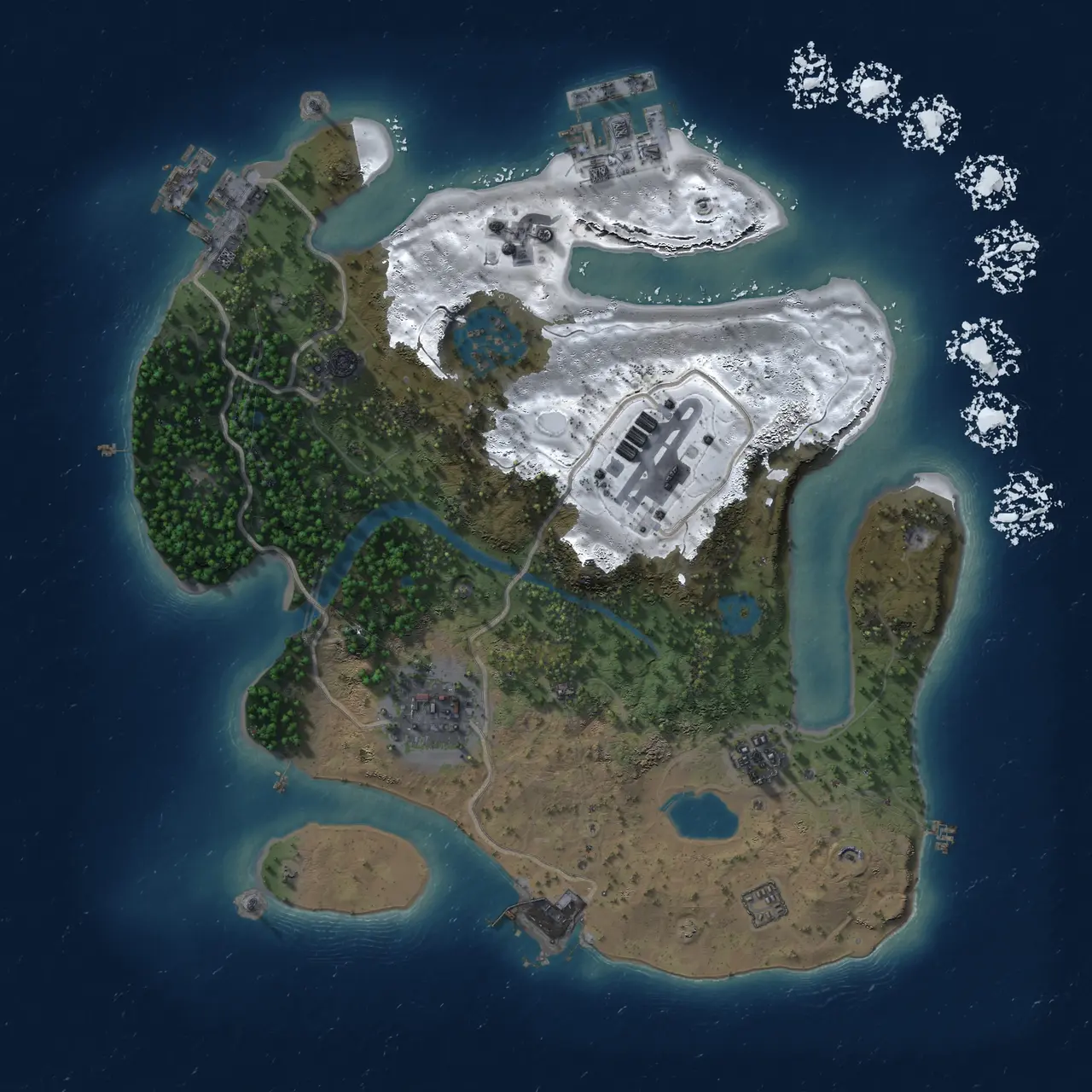 Rust Map: Procedural Map, Size: 2500, Seed: 978166565, 11 Monuments