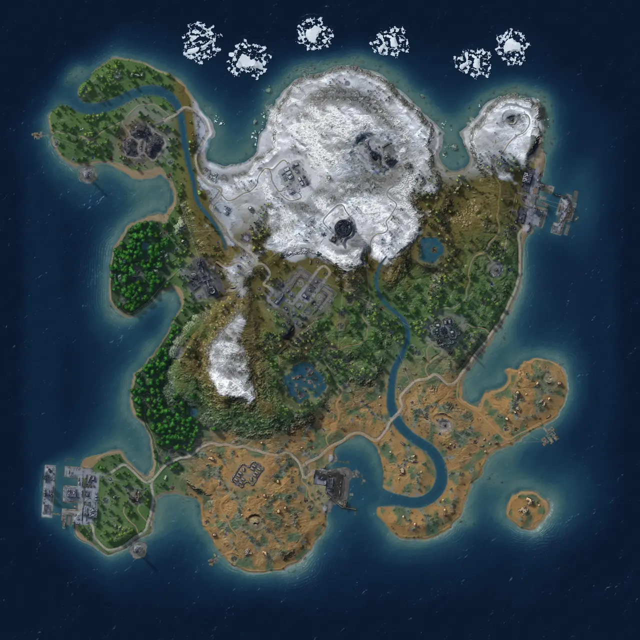 Rust Map: Procedural Map, Size: 2500, Seed: 1, 12 Monuments