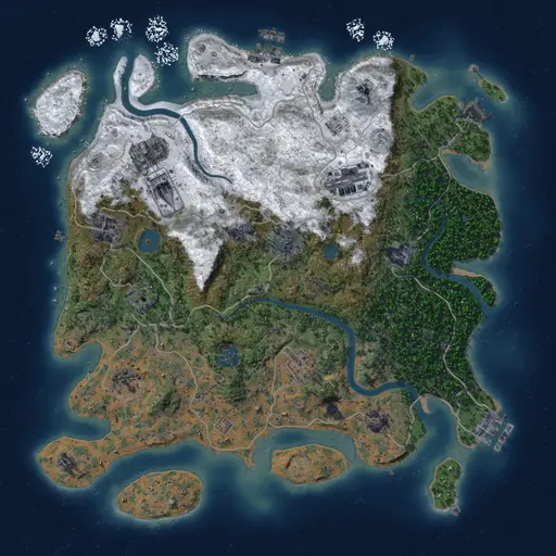 Thumbnail Rust Map: Procedural Map, Size: 3750, Seed: 1004191596, 18 Monuments