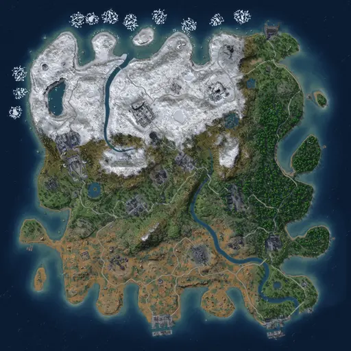 Thumbnail Rust Map: Procedural Map, Size: 3700, Seed: 333304438, 19 Monuments