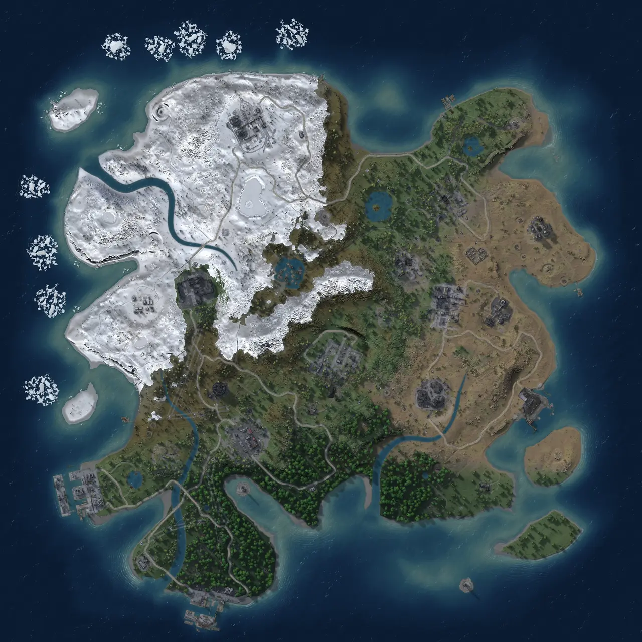 Rust Map: Procedural Map, Size: 3200, Seed: 4542321, 16 Monuments