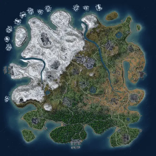 Thumbnail Rust Map: Procedural Map, Size: 3700, Seed: 2107859920, 19 Monuments