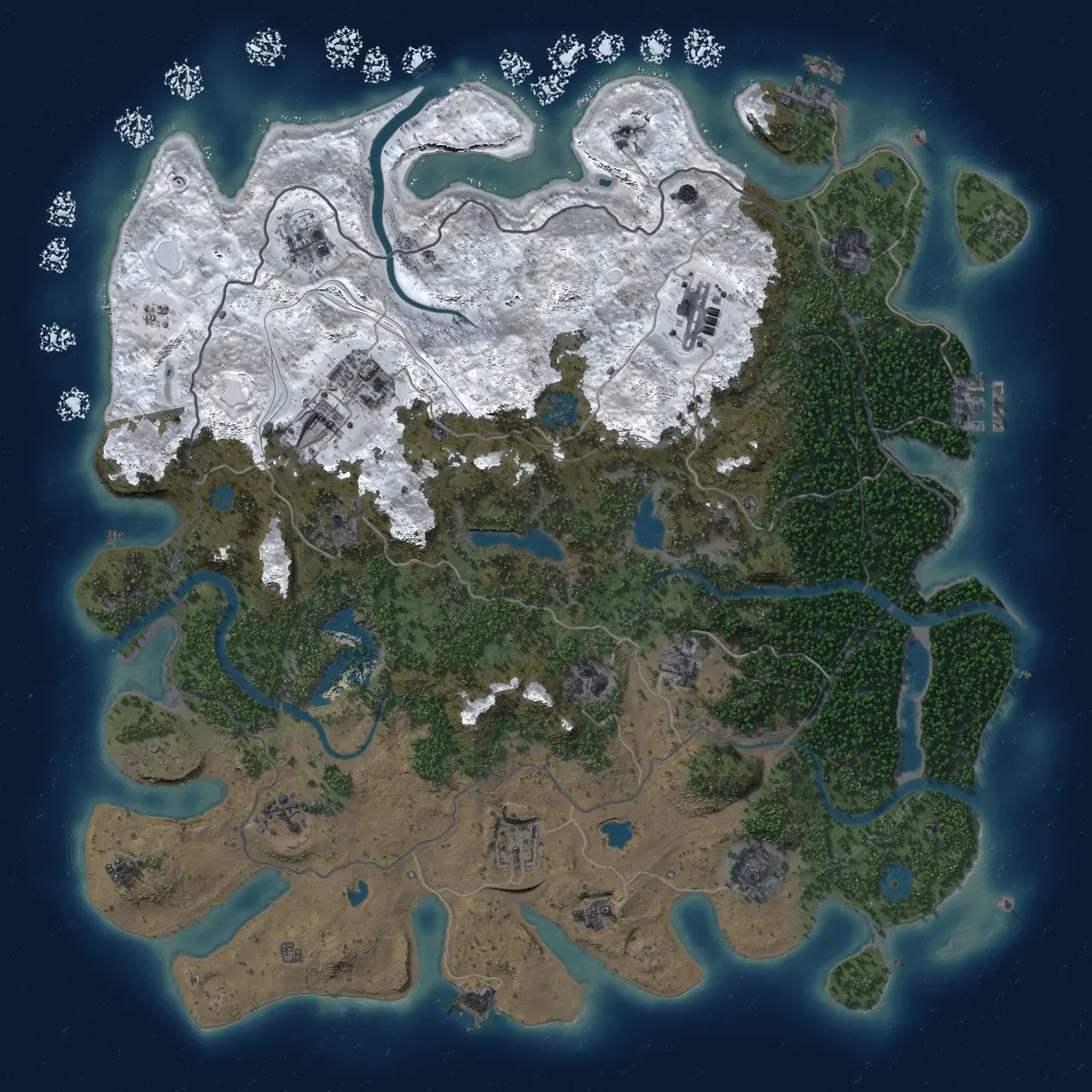 Rust Map: Procedural Map, Size: 4500, Seed: 1075646401, 19 Monuments
