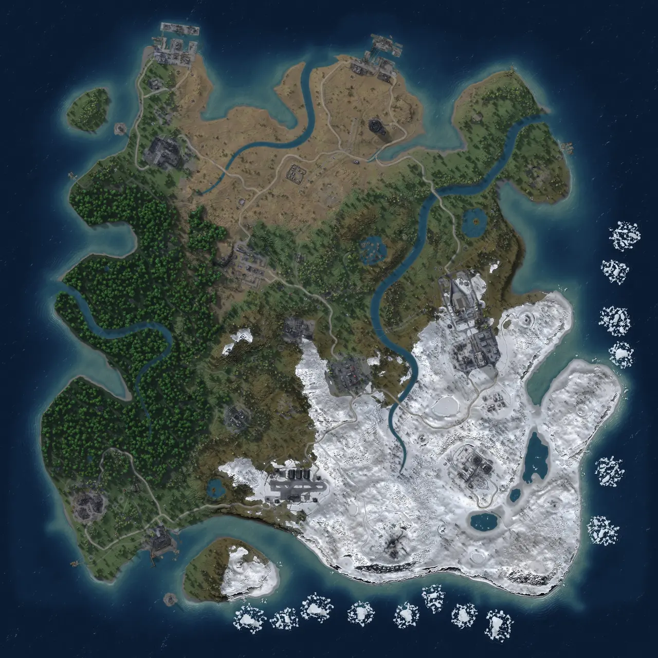 Rust Map: Procedural Map, Size: 3500, Seed: 963518730, 16 Monuments