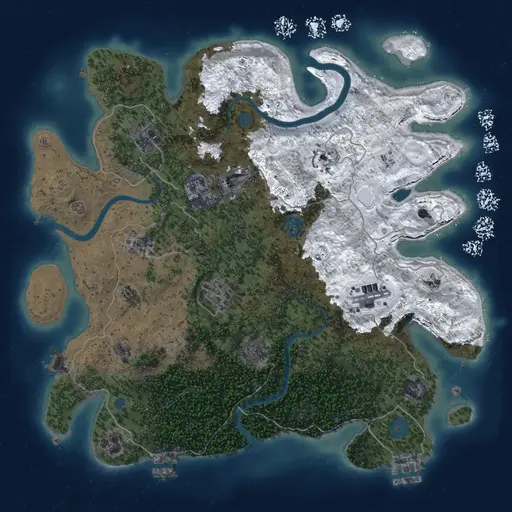 Thumbnail Rust Map: Procedural Map, Size: 3750, Seed: 2090091231, 18 Monuments
