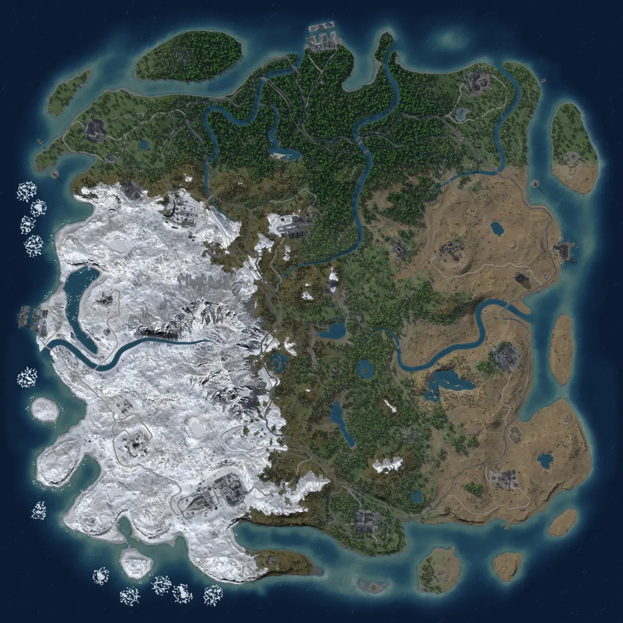 Rust Map: Procedural Map, Size: 5000, Seed: 611992899, 19 Monuments