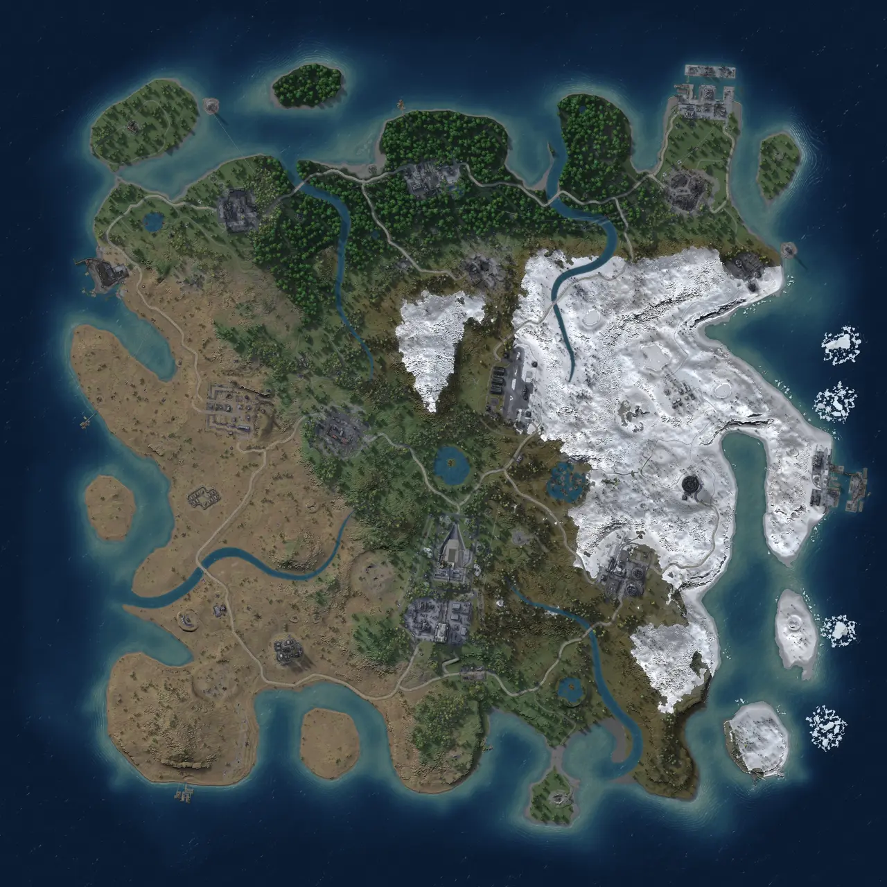 Rust Map: Procedural Map, Size: 3600, Seed: 1908482297, 17 Monuments